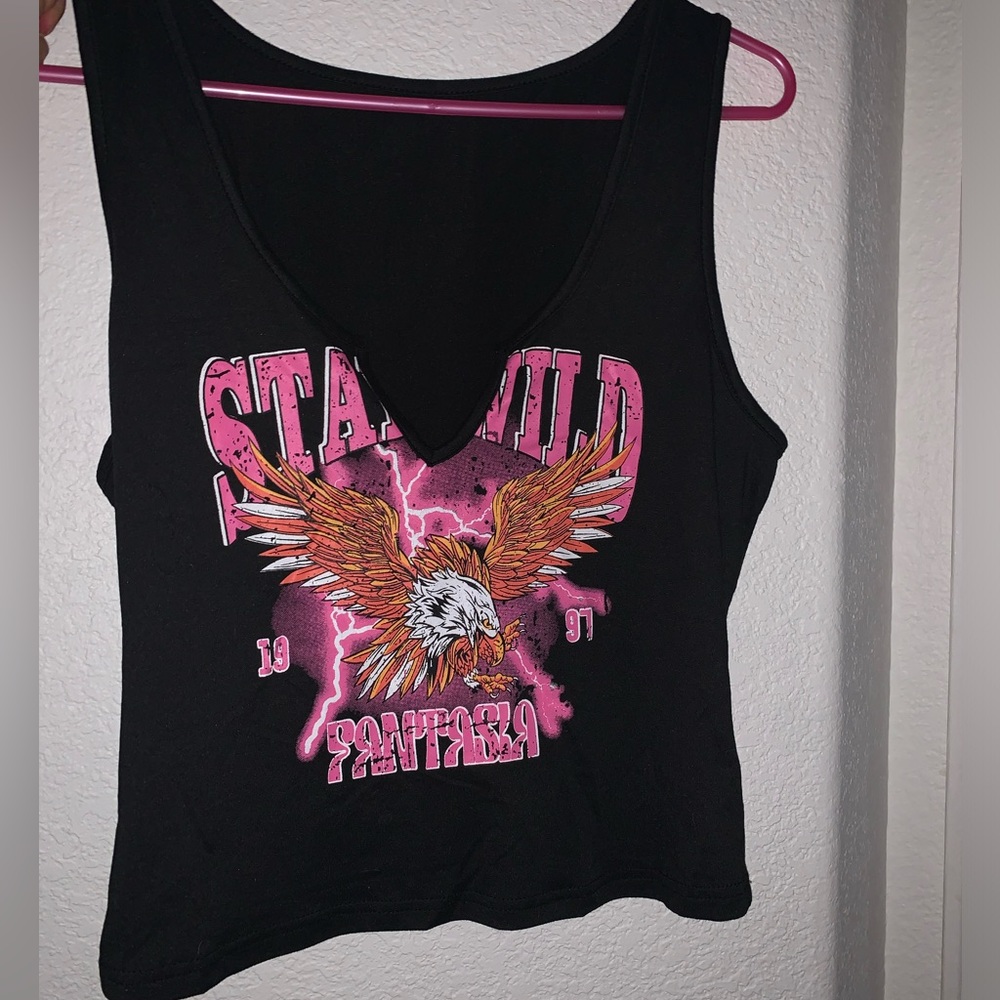 Cute Eagle Pink lightening bolt Stay Wild Tank top low cut pink fashion girly